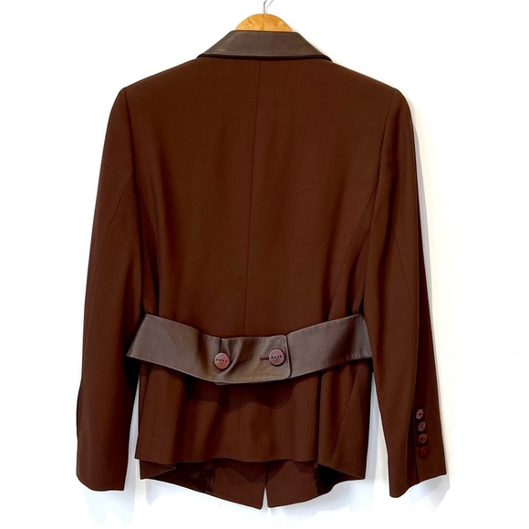 ESCADA Elements/Vintage women's blazer with Leather Trim and Wooden Buttons sz 6 - Picture 4 of 15